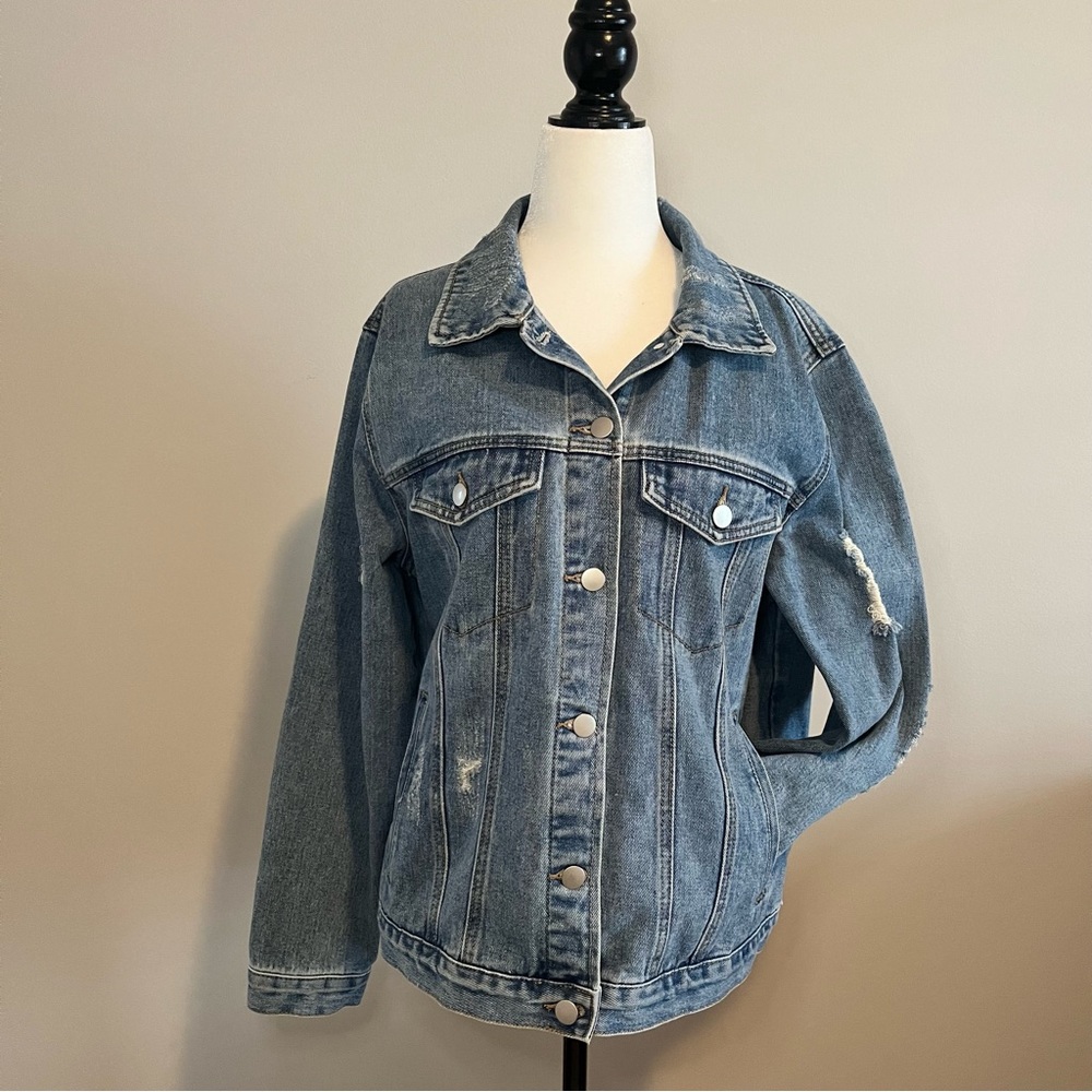 Forever 21 Boho Floral Embroidered Denim Jacket Size Medium